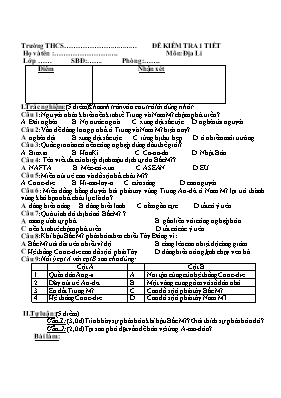 2 Đề kiểm tra 1 tiết học kỳ II môn Địa lý Lớp 7